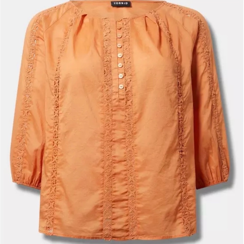 NWT Torrid Orange Embroidered Cotton Peasant Top